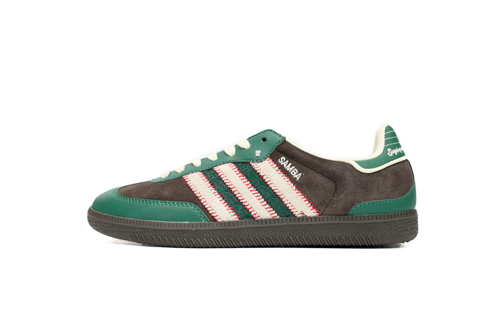 Adidas Samba OG Brown Green Woven Stripes Dark Gum Retro Sneakers