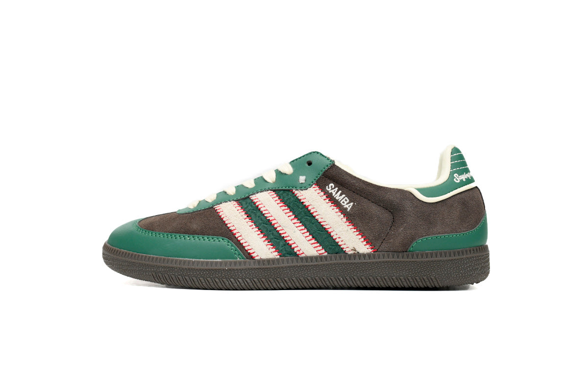 Adidas Samba OG Brown Green Woven Stripes Dark Gum Retro Sneakers