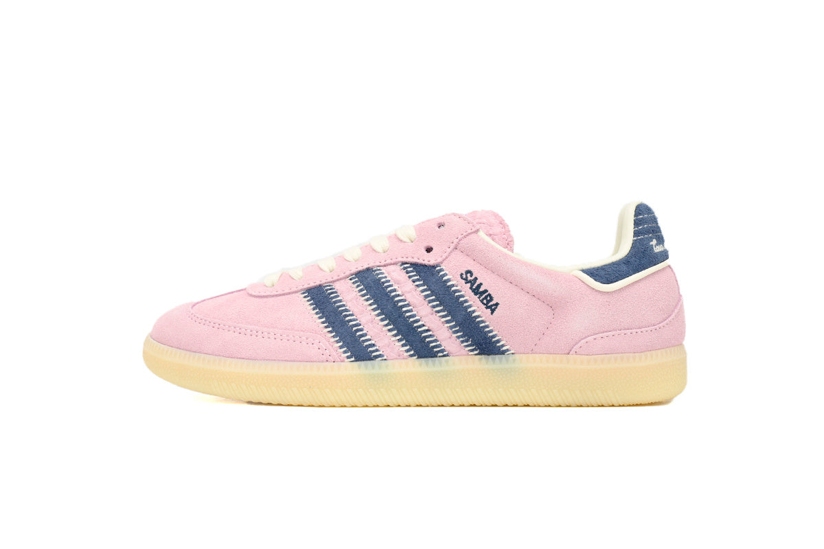 Adidas Samba OG Light Pink Navy Woven Stripes Pale Gum Retro Sneakers