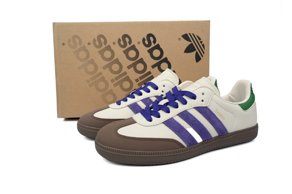 Adidas Samba Sneakers Off White Purple Green Gum Sole Retro Leather Shoes