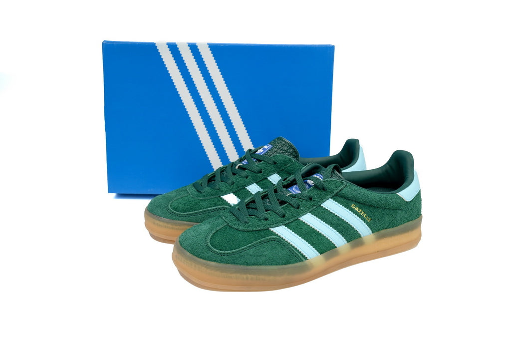 Adidas Gazelle Indoor Sneakers Dark Green Light Blue Gum Sole Retro Suede Shoes