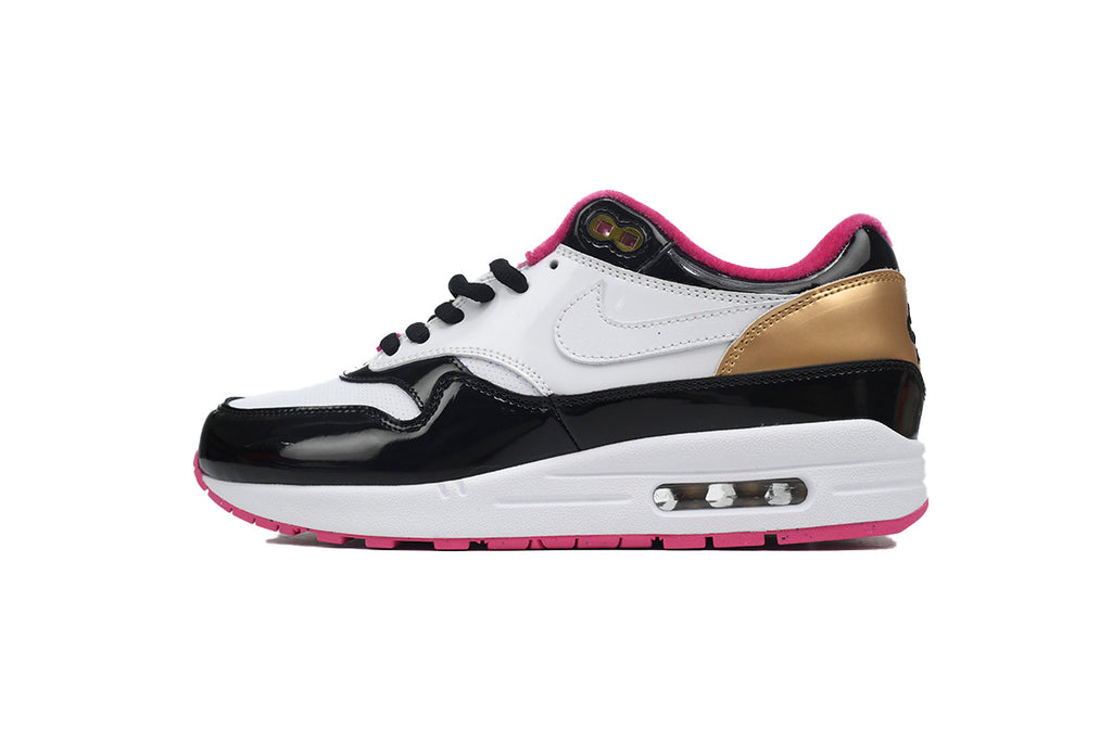 Nike Air Max 1 Black White Patent Leather Pink Gold Retro Sneakers