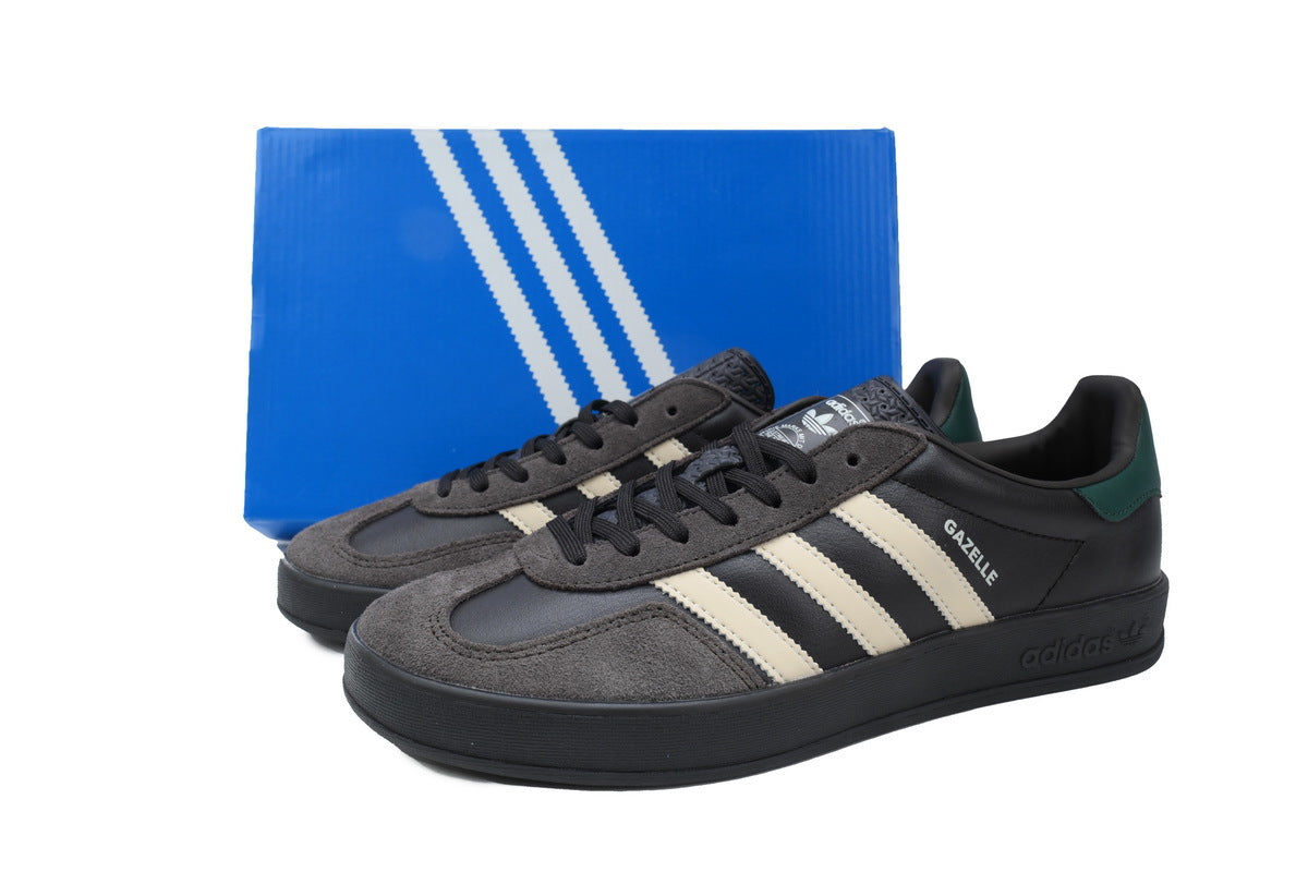 Adidas Gazelle Indoor Sneakers Dark Grey Cream Black Sole Retro Suede Shoes