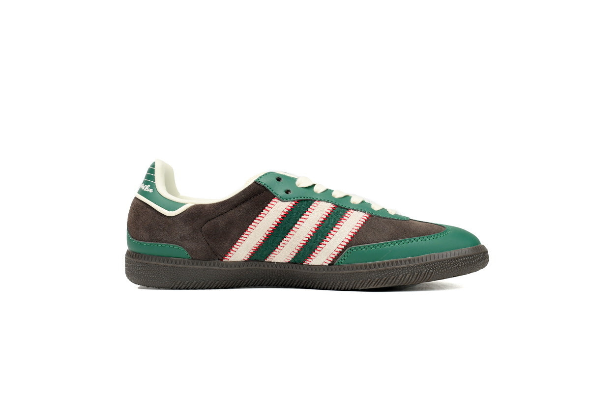 Adidas Samba OG Brown Green Woven Stripes Dark Gum Retro Sneakers