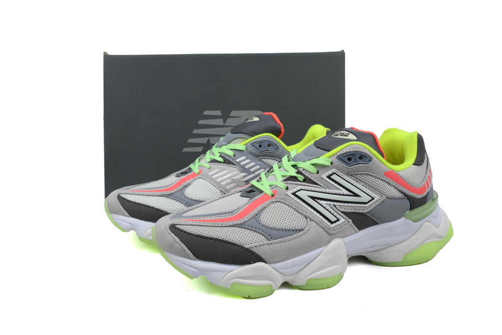 New Balance 9060 Grey Neon Green Pink Sneakers