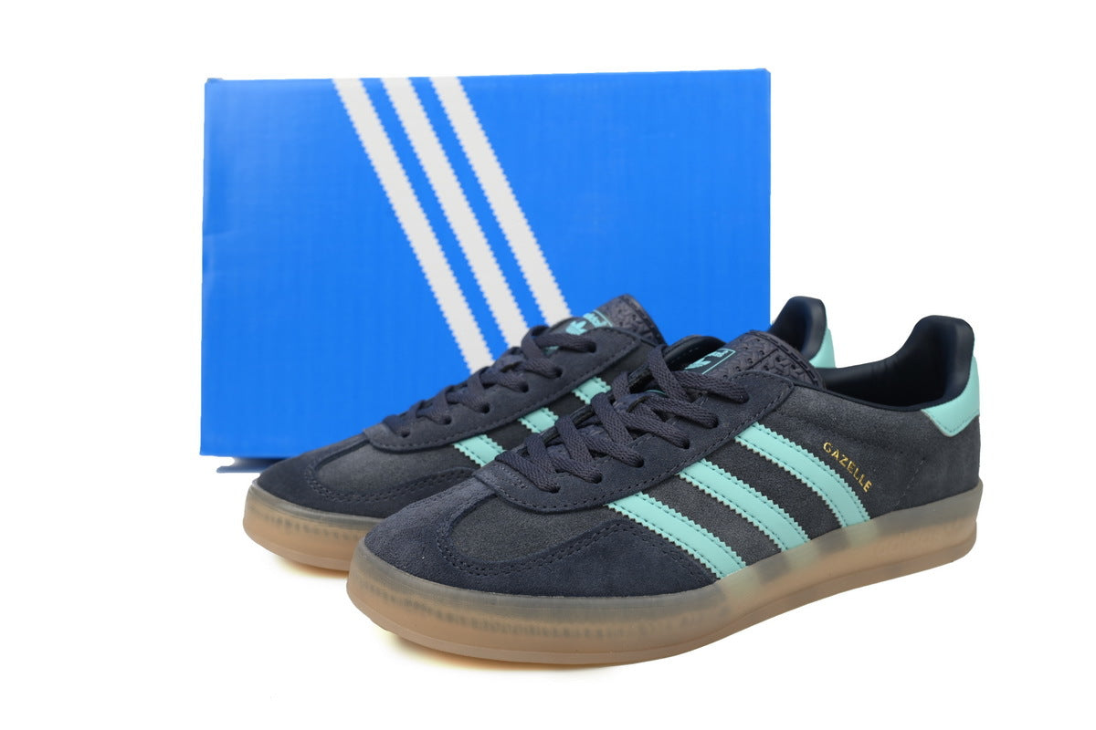 Adidas Gazelle Indoor Sneakers Dark Grey Mint Gum Sole Retro Suede Shoes