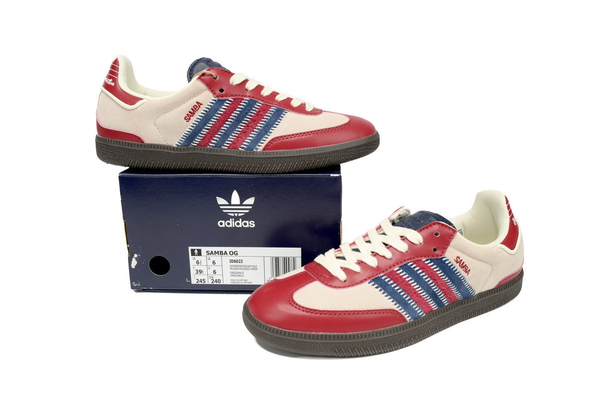Adidas Samba OG Red Cream Navy Stripes Dark Gum Retro Sneakers