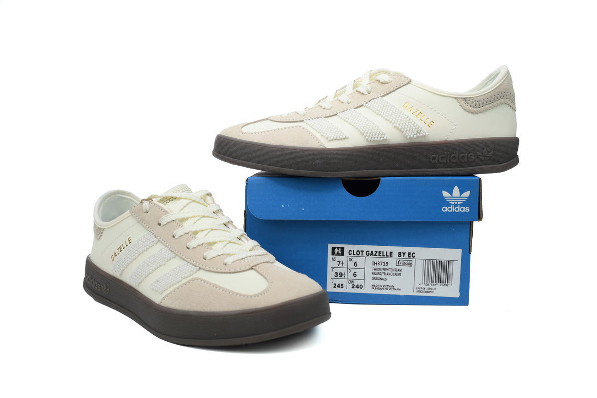 Adidas Gazelle Indoor Sneakers Cream Beige Dark Brown Sole Retro Suede Shoes