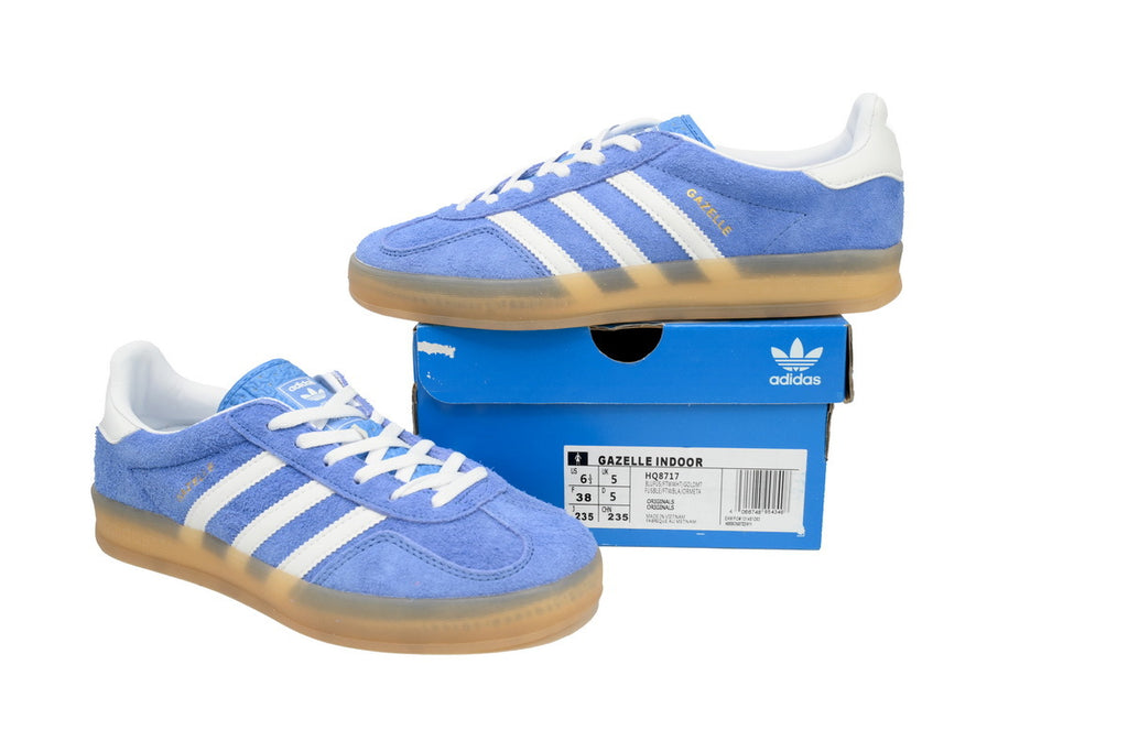 Adidas Gazelle Indoor Sneakers Blue White Gum Sole Retro Suede Shoes