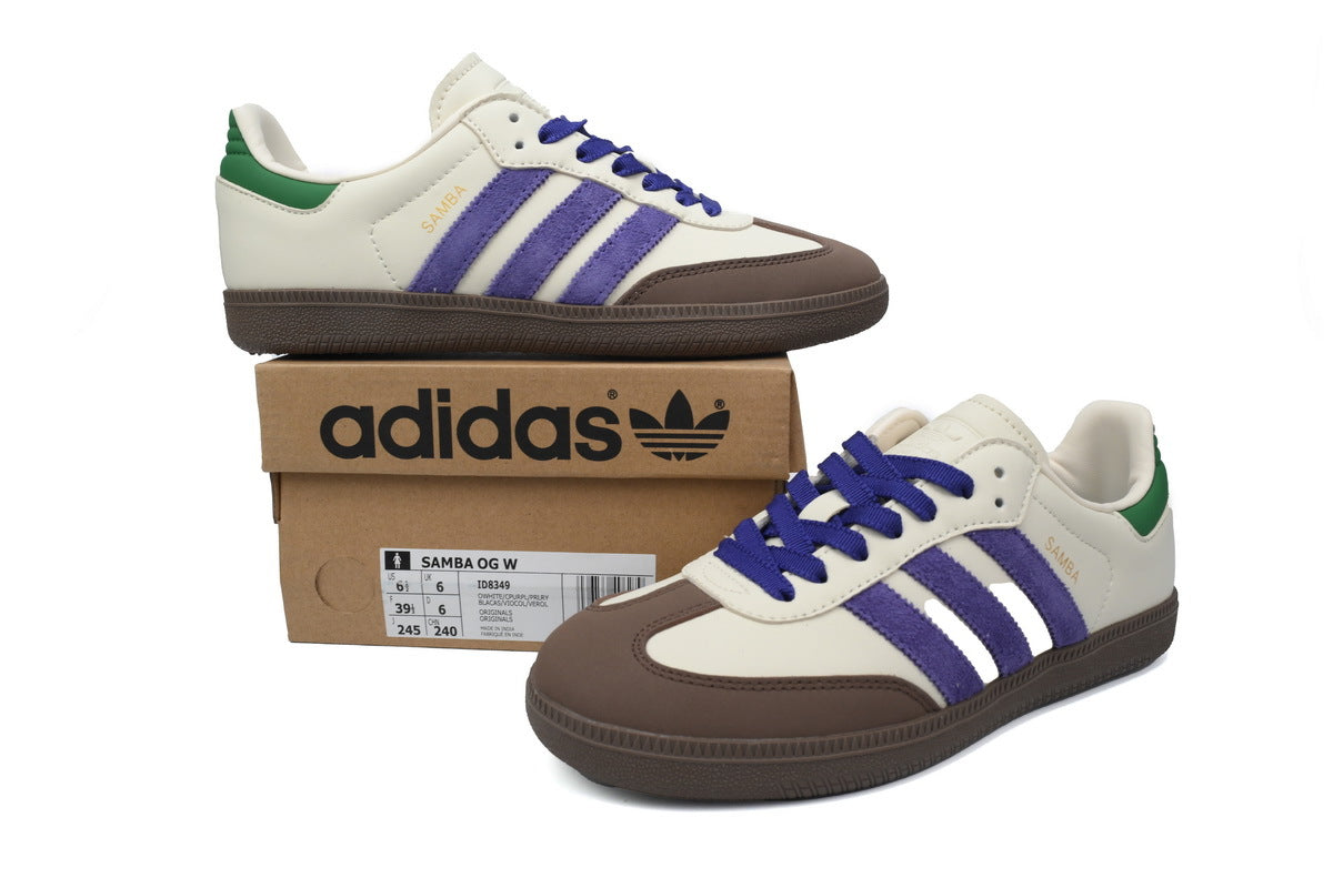 Adidas Samba Sneakers Off White Purple Green Gum Sole Retro Leather Shoes