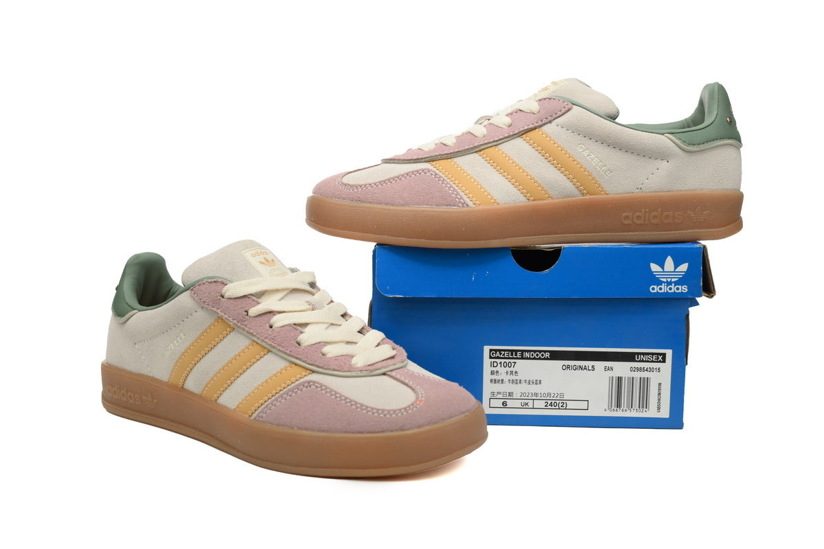 Adidas Gazelle Indoor Sneakers Off Pink Yellow Gum Sole Retro Suede Shoes