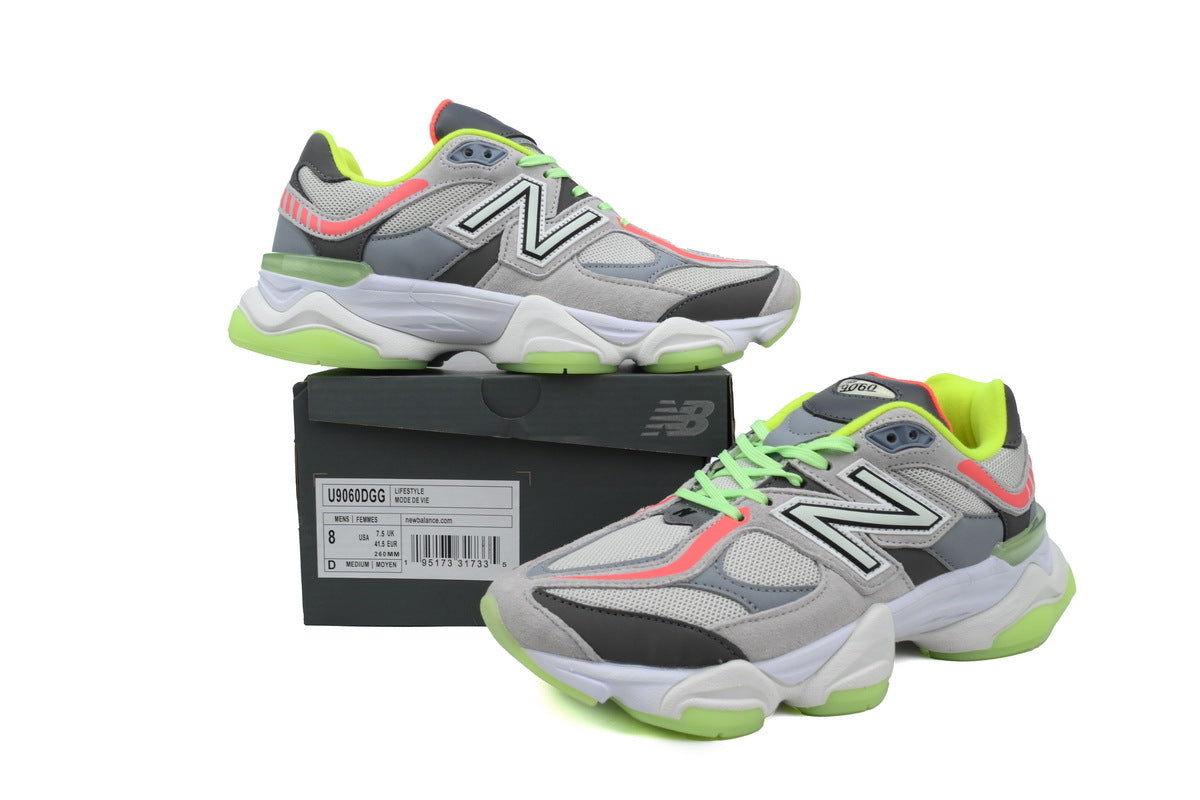 New Balance 9060 Grey Neon Green Pink Sneakers