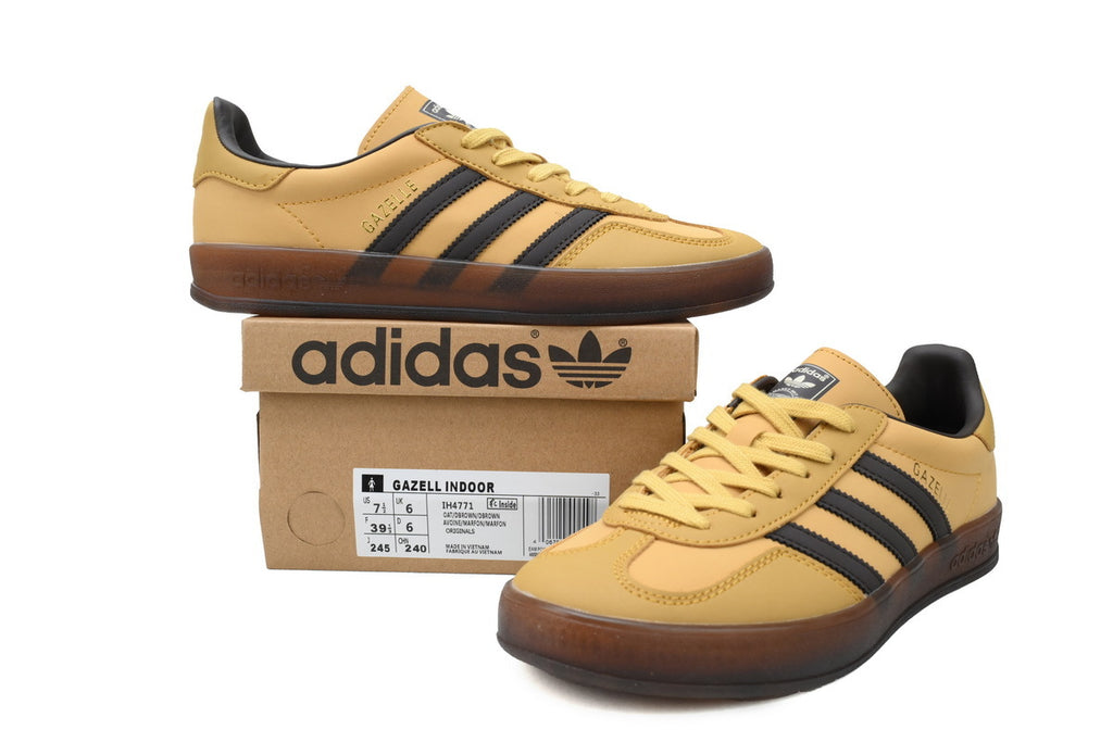 Adidas Gazelle Indoor Sneakers Yellow Black Gum Sole Retro Leather Shoes