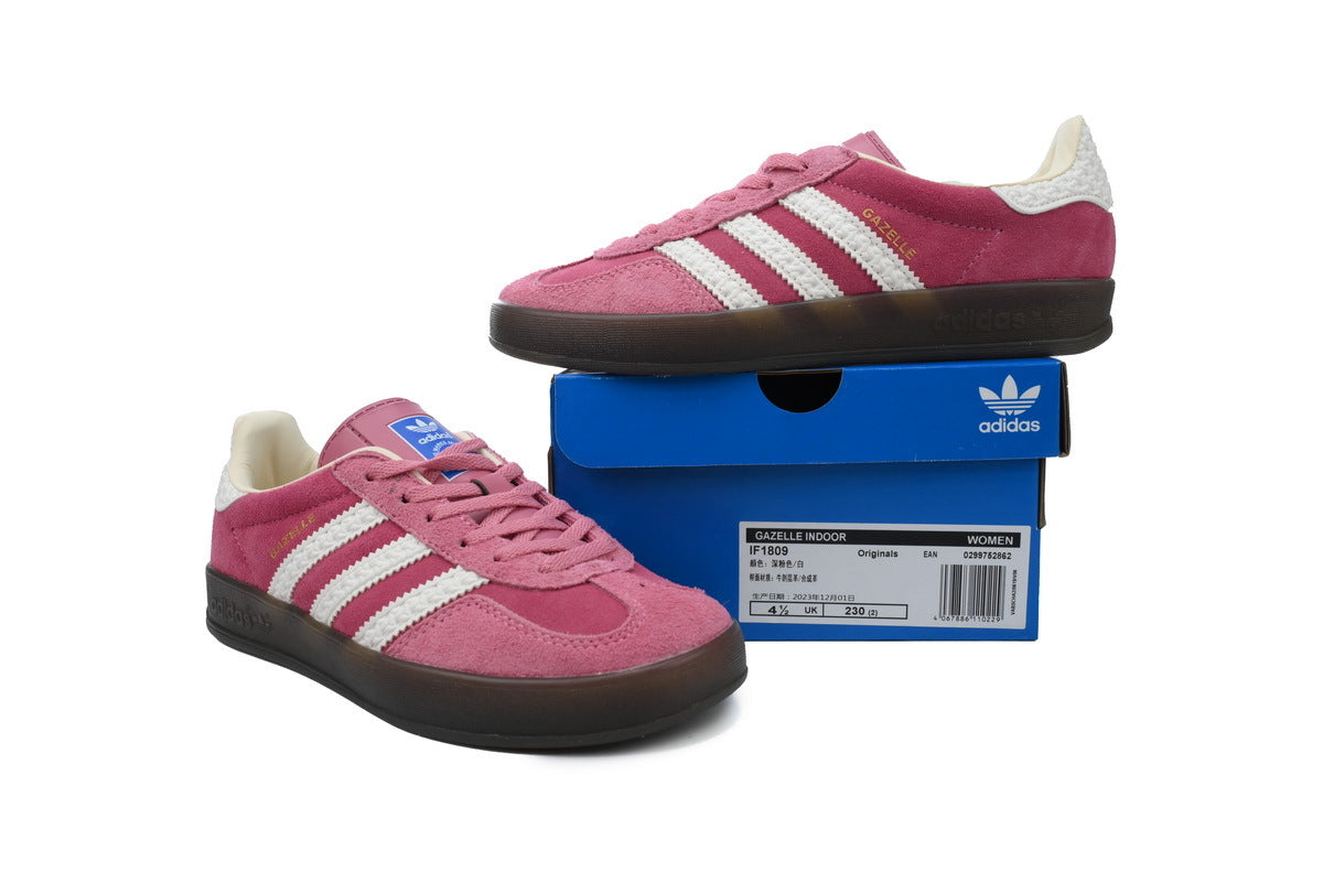 Adidas Gazelle Indoor Sneakers Pink White Gum Sole Retro Suede Shoes
