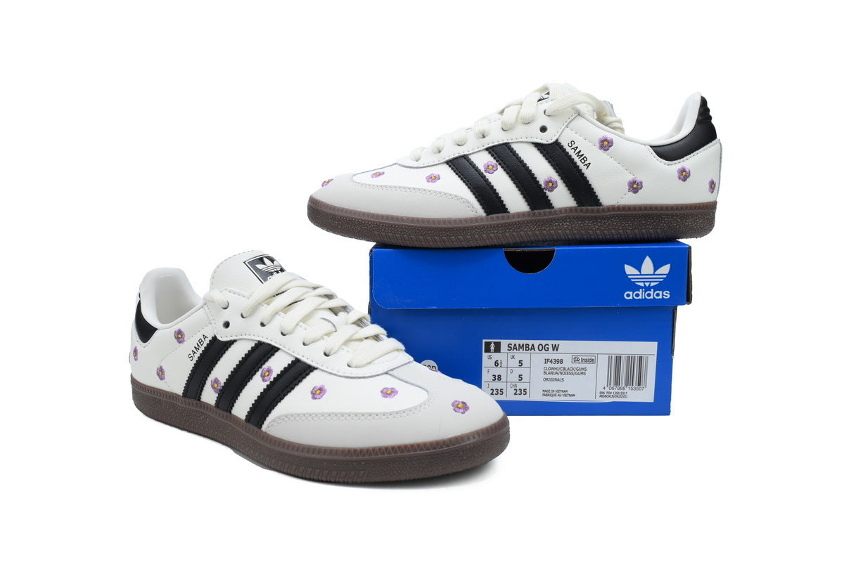 Adidas Samba White Black Purple Floral Embroidery Women Sneakers
