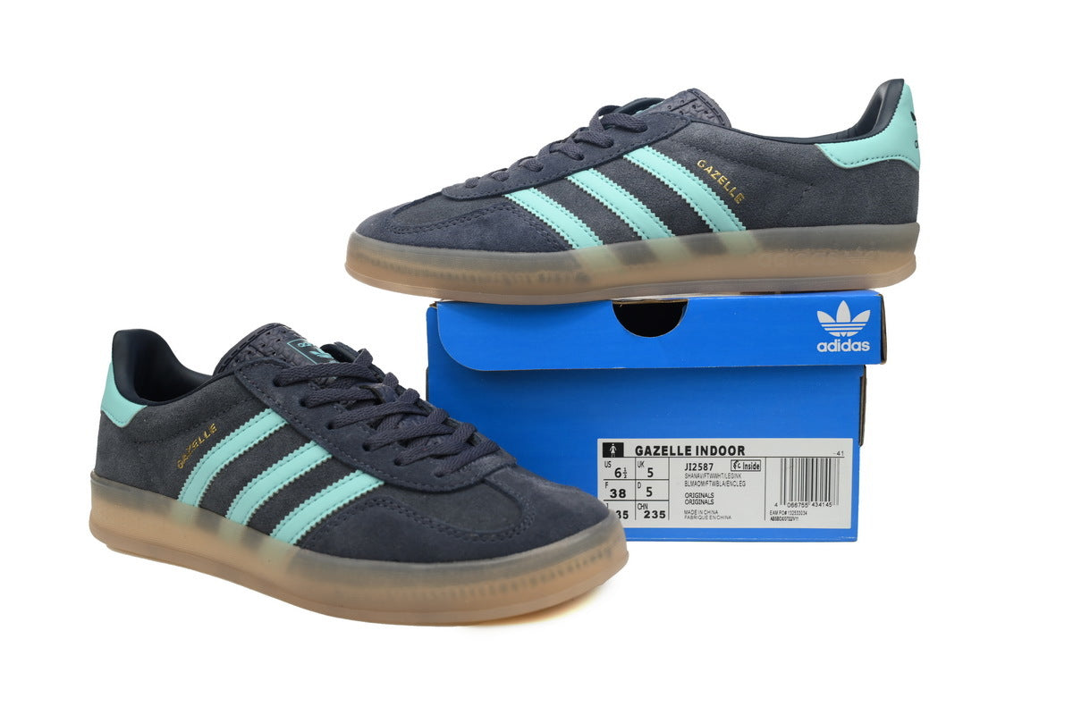 Adidas Gazelle Indoor Sneakers Dark Grey Mint Gum Sole Retro Suede Shoes