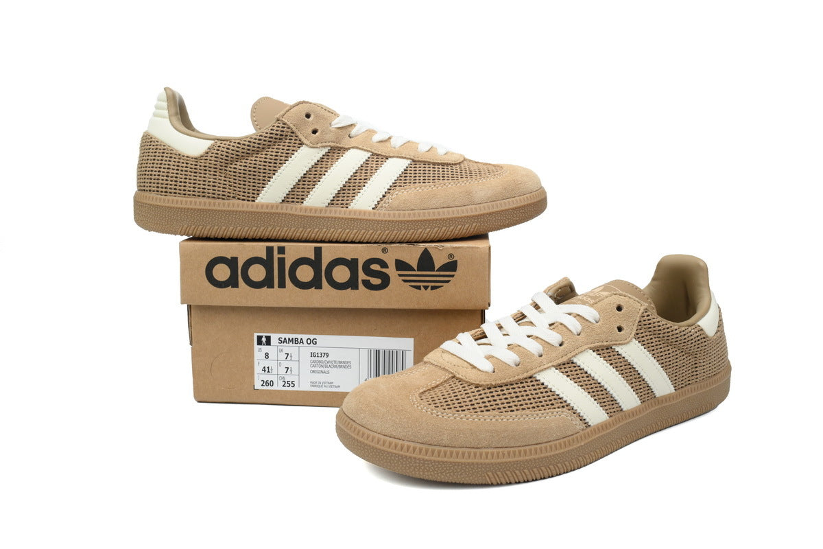 Adidas Samba OG Beige Mesh Cream Gum Sole Retro Sneakers