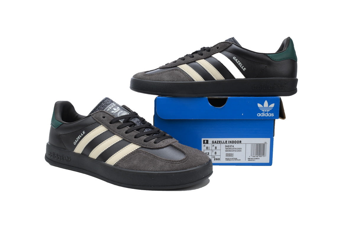 Adidas Gazelle Indoor Sneakers Dark Grey Cream Black Sole Retro Suede Shoes