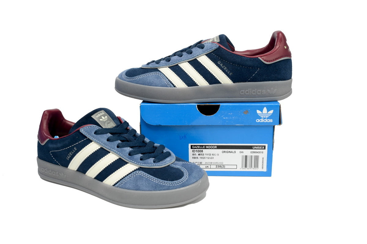 Adidas Gazelle Indoor Sneakers Navy Blue Burgundy Grey Sole Retro Suede Shoes