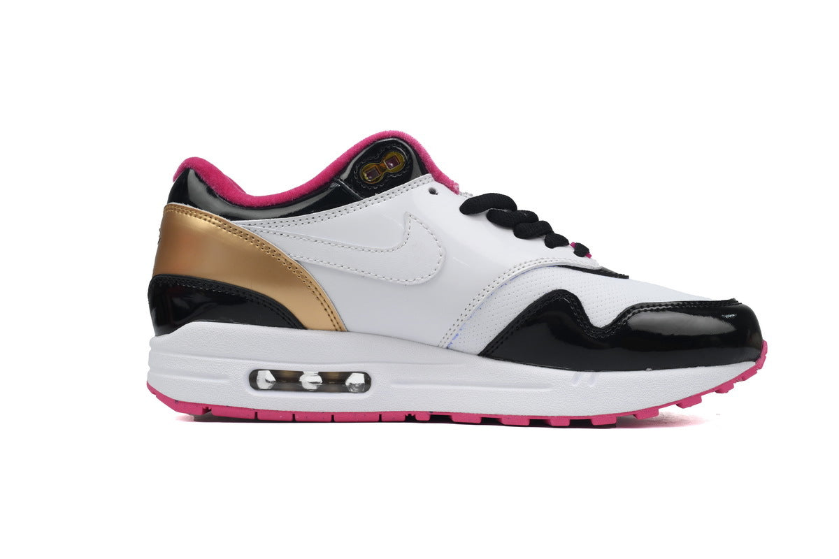 Nike Air Max 1 Black White Patent Leather Pink Gold Retro Sneakers