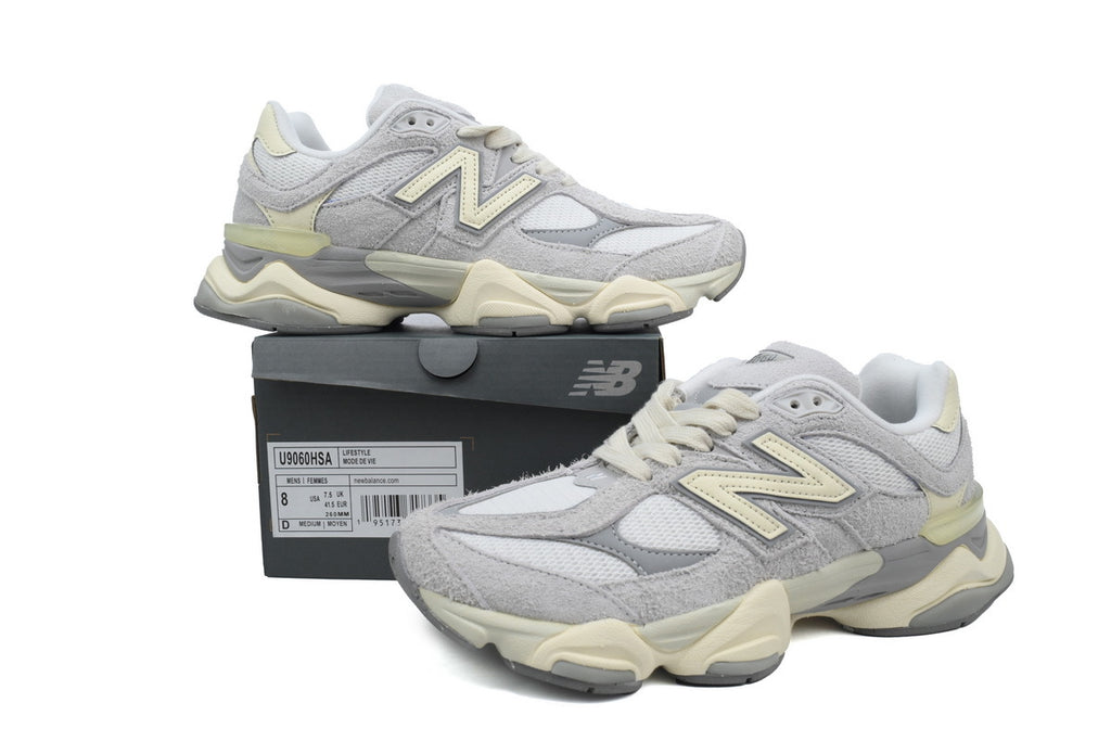 New Balance 9060 Grey Fluffy Suede Sneakers