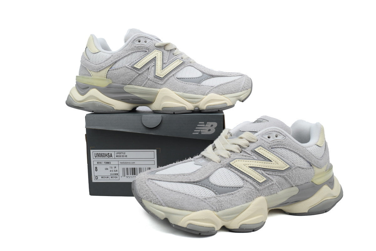 New Balance 9060 Grey Fluffy Suede Sneakers