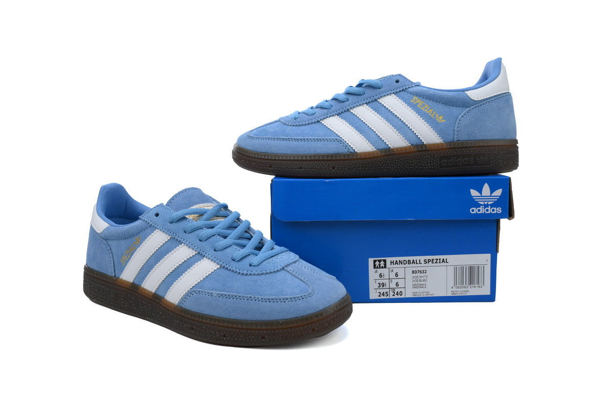 Adidas Handball Spezial Sneakers Light Blue White Gum Sole Retro Suede Shoes