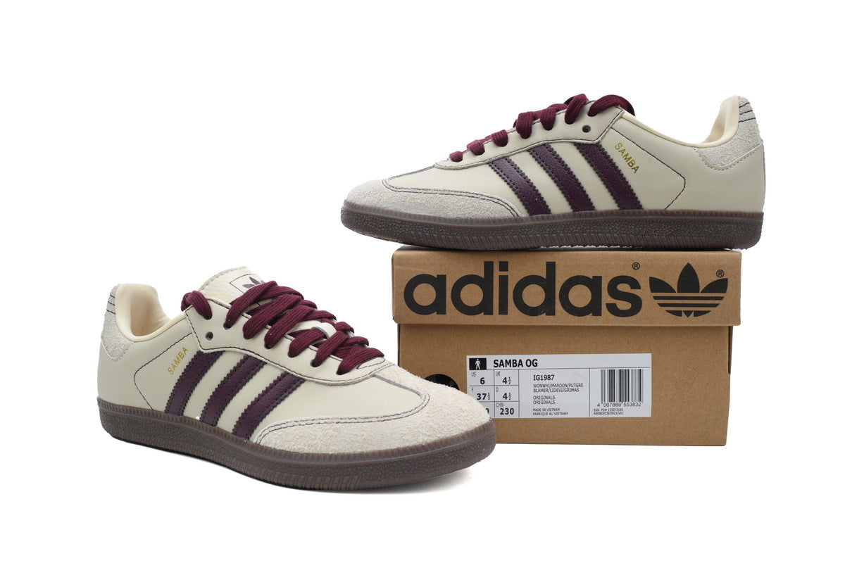 Adidas Samba Cream Burgundy Dark Gum Unisex Sneakers