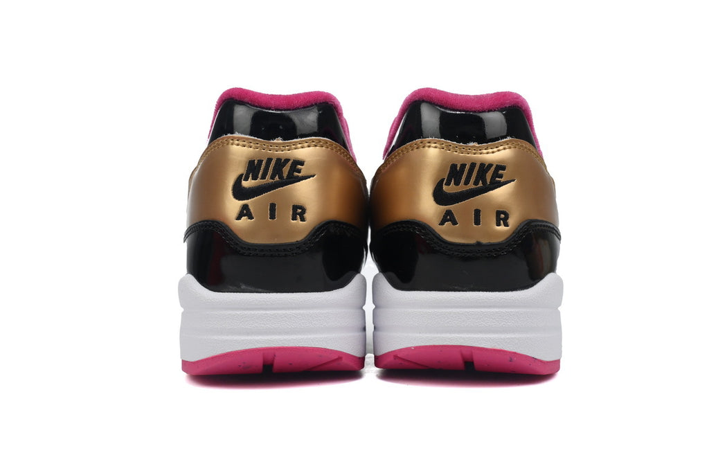 Nike Air Max 1 Black White Patent Leather Pink Gold Retro Sneakers