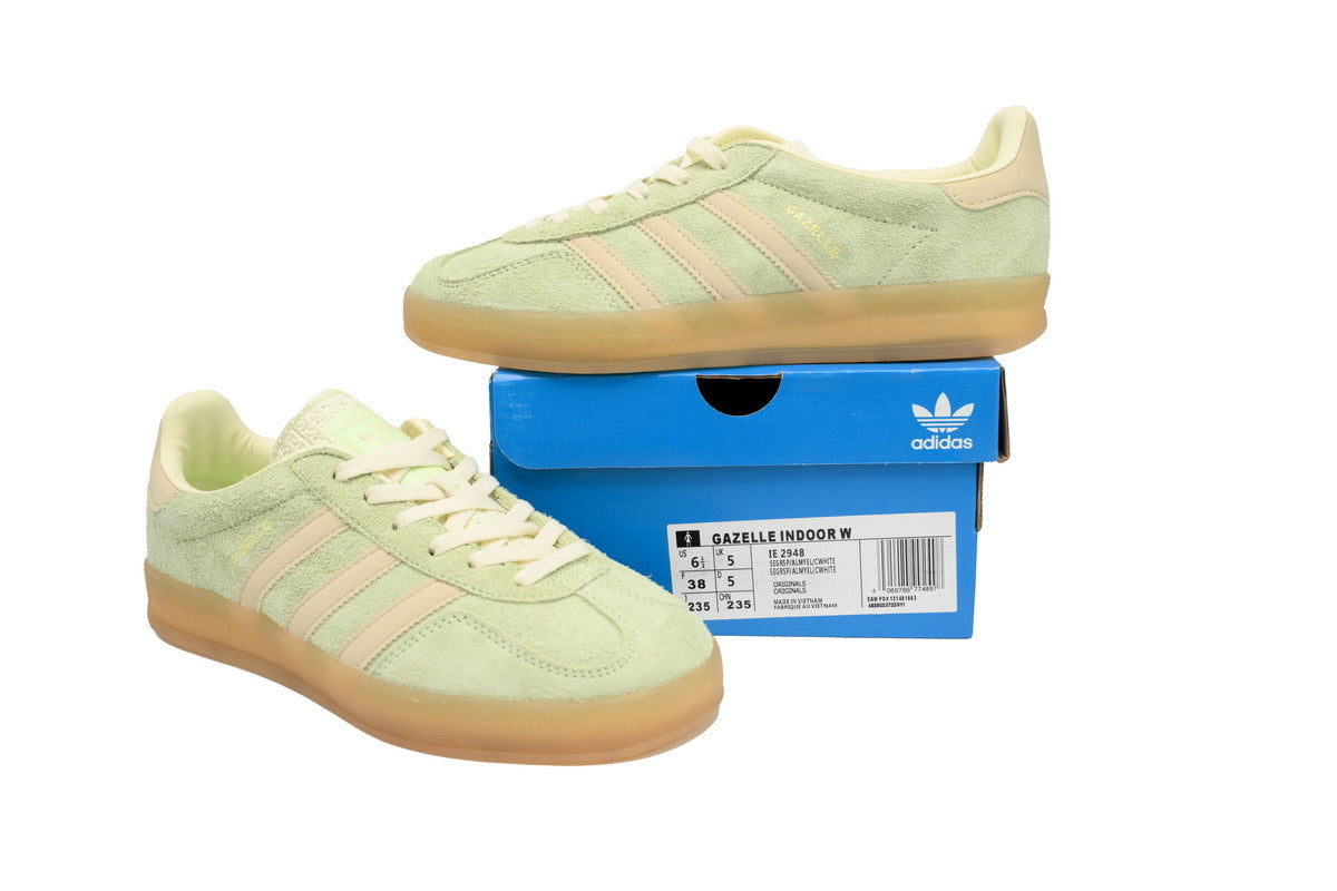 Adidas Gazelle Indoor Sneakers Light Green Beige Gum Sole Retro Suede Shoes