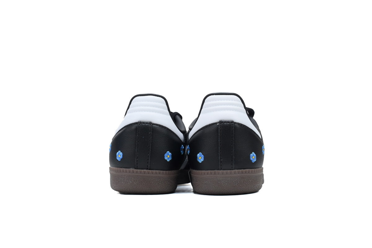 Adidas Samba Black White Blue Floral Embroidery Women Sneakers