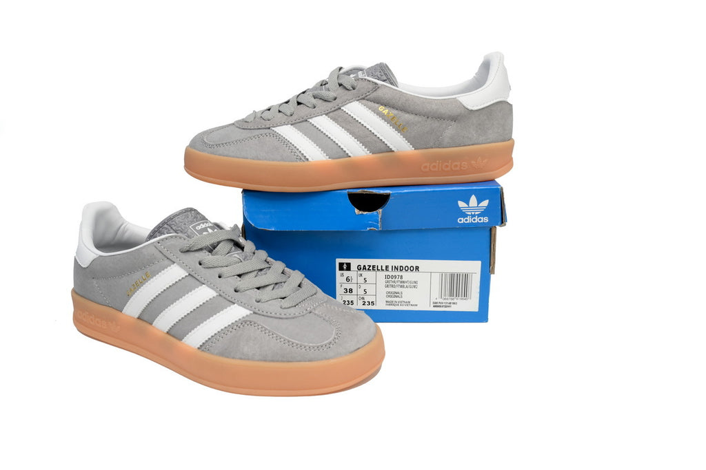 Adidas Gazelle Indoor Sneakers Grey White Gum Sole Retro Suede Shoes