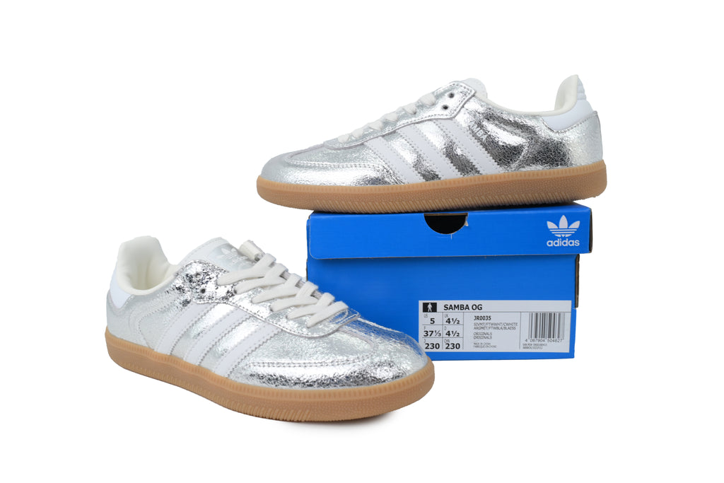 Adidas Samba OG Sneakers Silver White Gum Sole Crackled Leather Retro Shoes