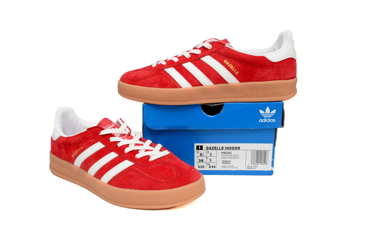 Adidas Gazelle Indoor Sneakers Red White Gum Sole Retro Suede Shoes