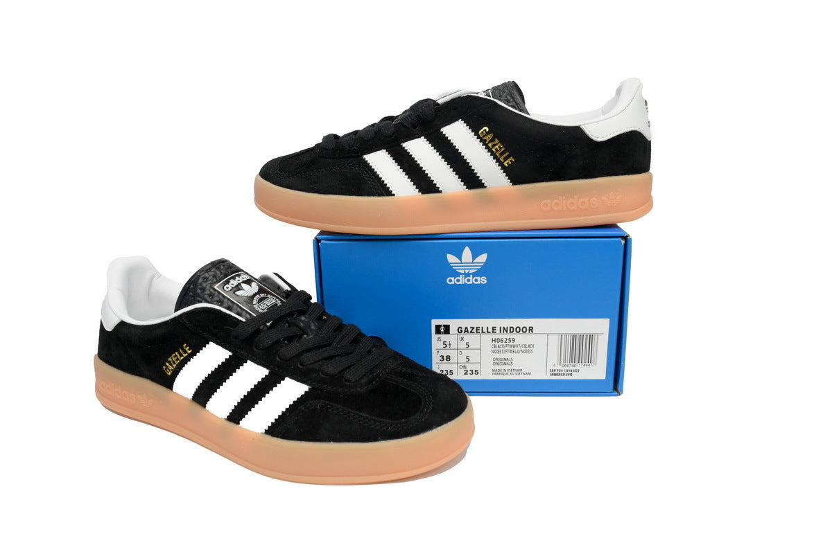 Adidas Gazelle Indoor Sneakers Black White Gum Sole Retro Suede Shoes