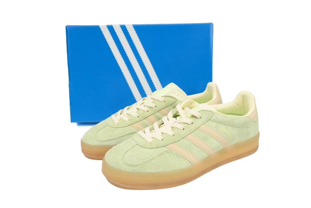 Adidas Gazelle Indoor Sneakers Light Green Beige Gum Sole Retro Suede Shoes