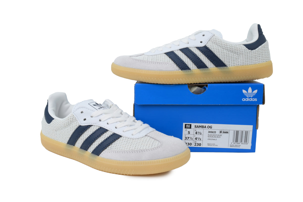 Adidas Samba Sneakers White Navy Mesh Suede Gum Sole Retro Casual Shoes