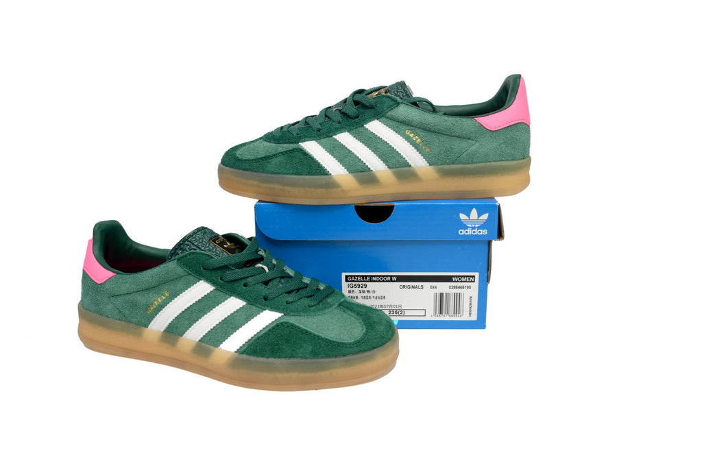 Adidas Gazelle Indoor Sneakers Green Pink White Gum Sole Retro Suede Shoes