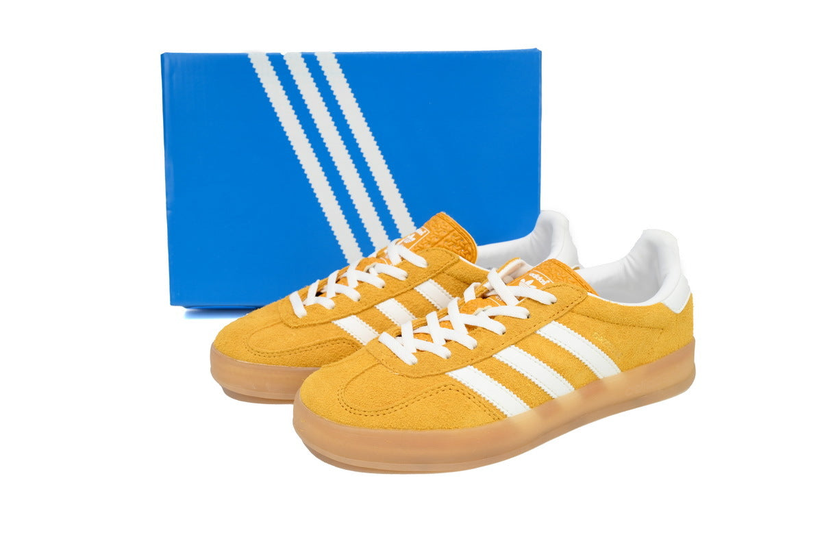 Adidas Gazelle Indoor Sneakers Yellow White Gum Sole Retro Suede Shoes