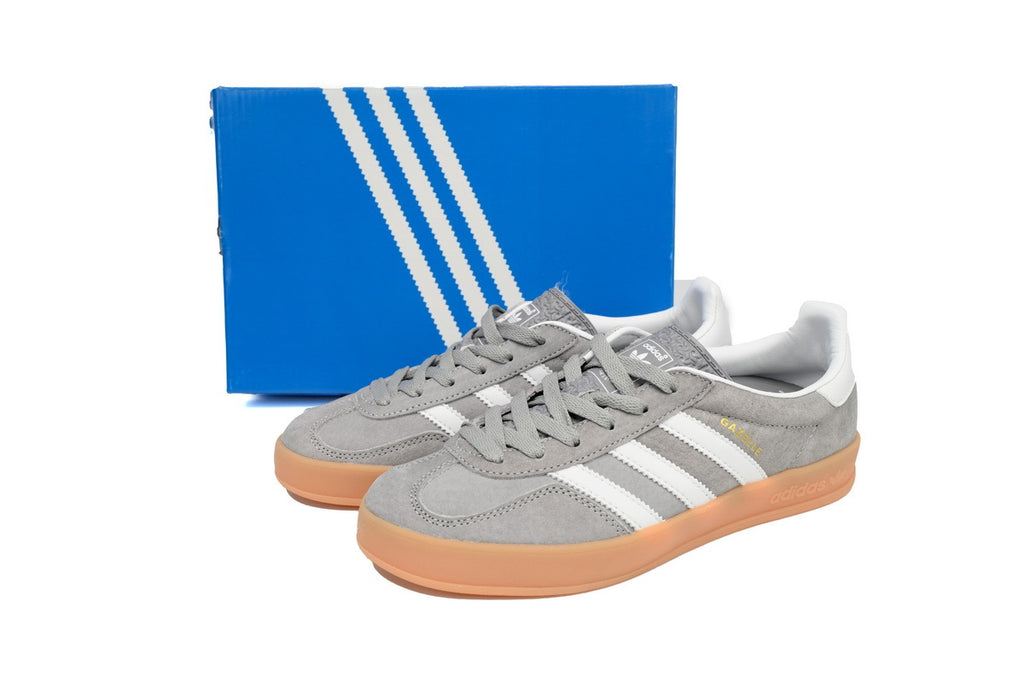 Adidas Gazelle Indoor Sneakers Grey White Gum Sole Retro Suede Shoes