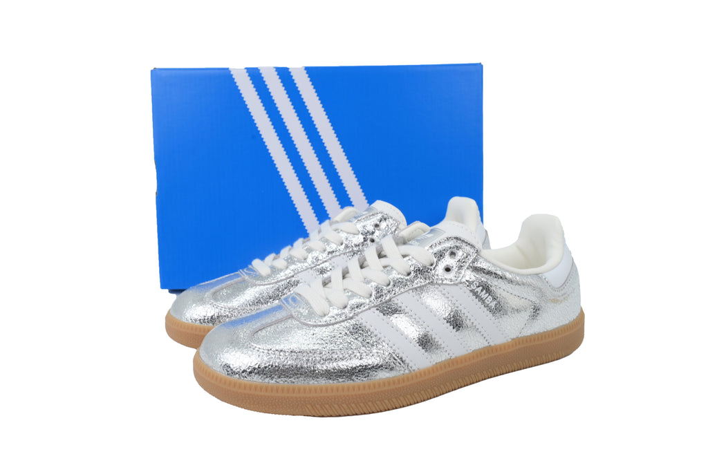 Adidas Samba OG Sneakers Silver White Gum Sole Crackled Leather Retro Shoes