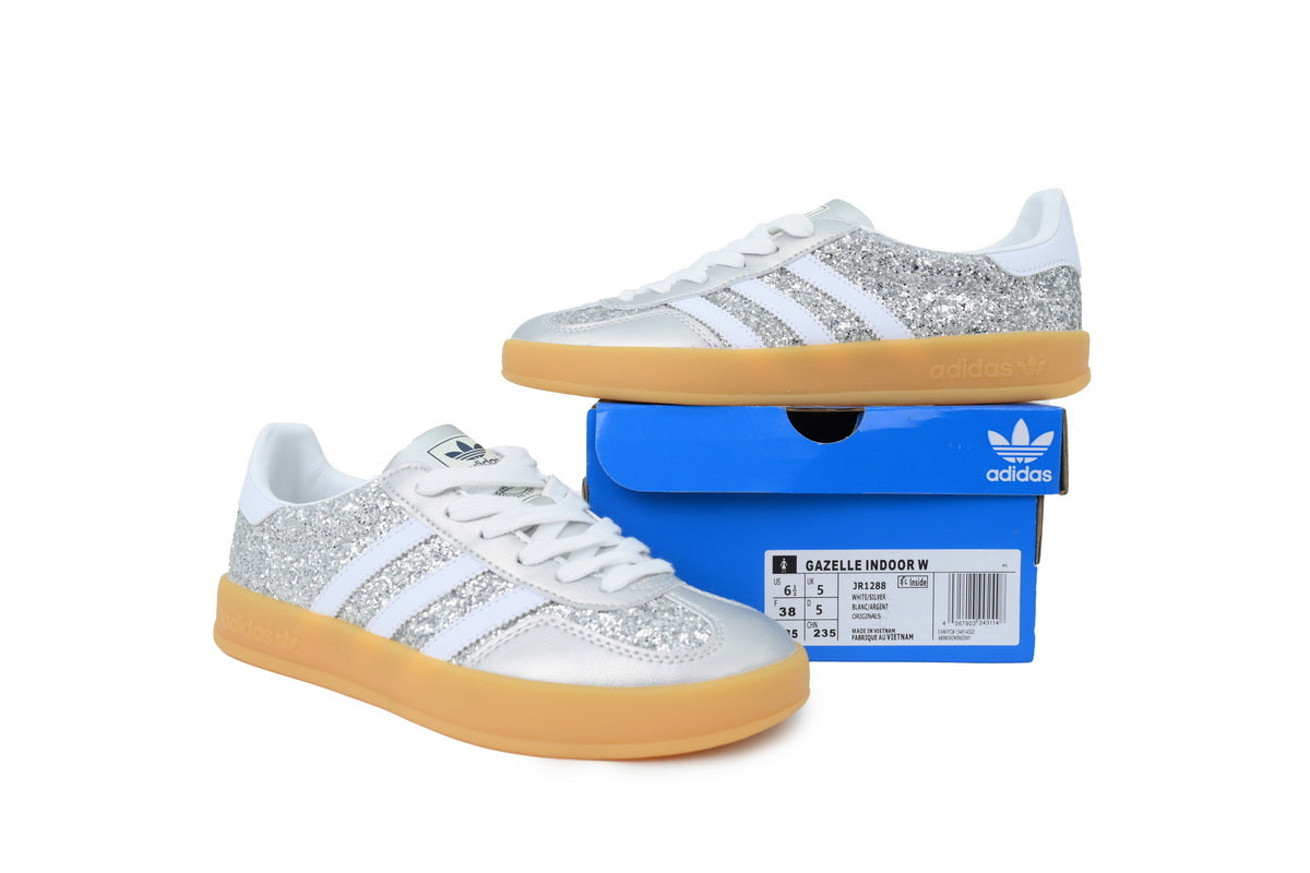 Adidas Gazelle Indoor Silver Glitter White Gum Men & Women Casual Sneakers