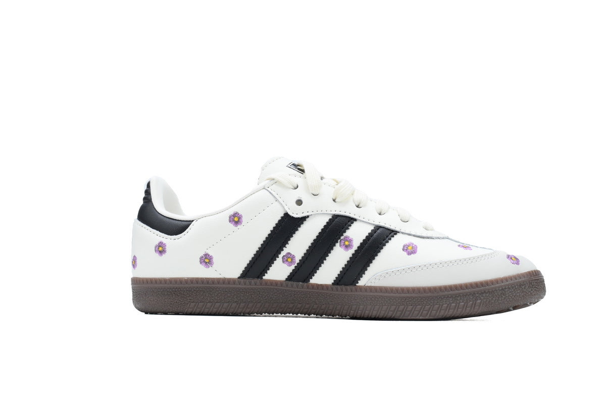 Adidas Samba White Black Purple Floral Embroidery Women Sneakers