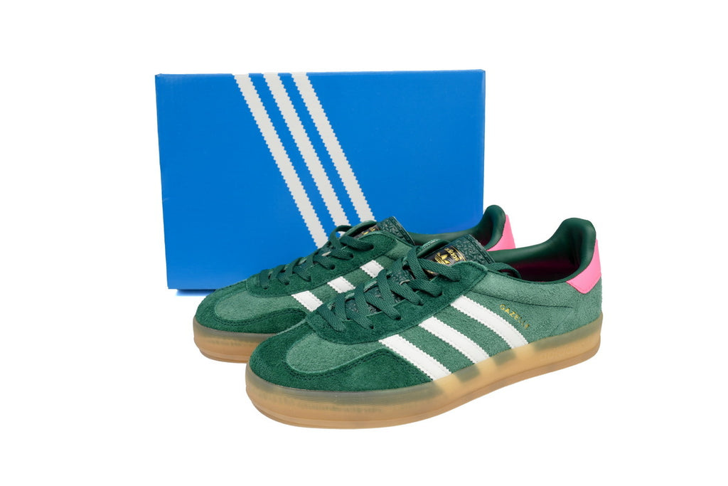 Adidas Gazelle Indoor Sneakers Green Pink White Gum Sole Retro Suede Shoes