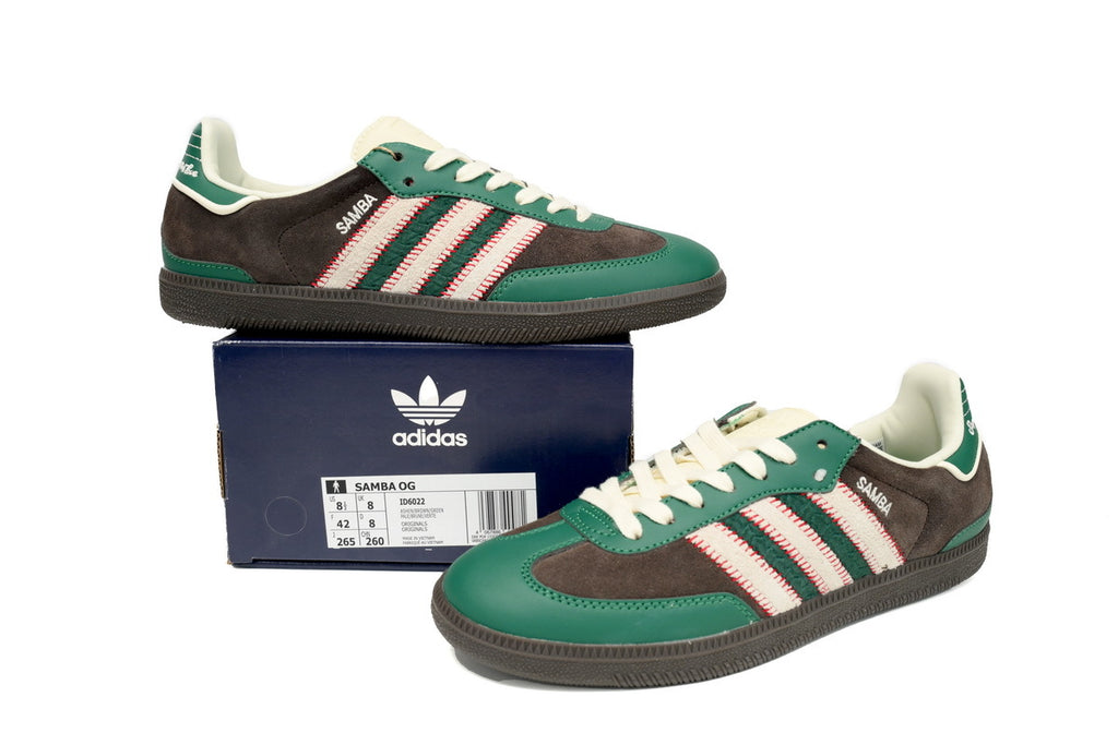 Adidas Samba OG Brown Green Woven Stripes Dark Gum Retro Sneakers