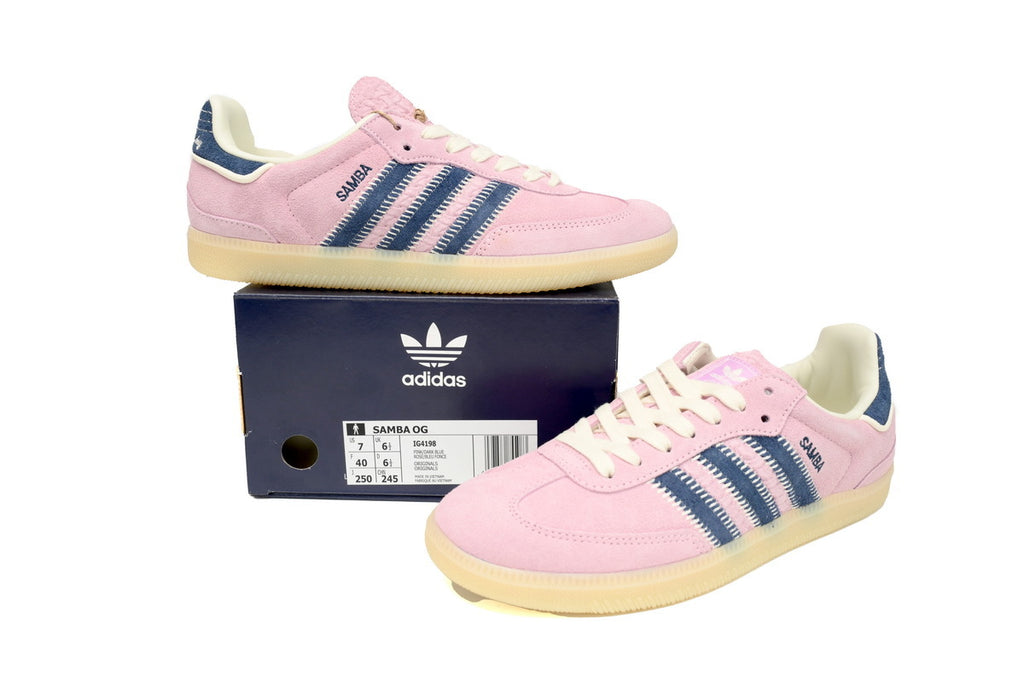 Adidas Samba OG Light Pink Navy Woven Stripes Pale Gum Retro Sneakers