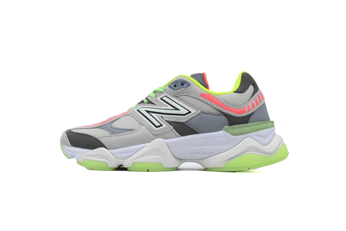 New Balance 9060 Grey Neon Green Pink Sneakers