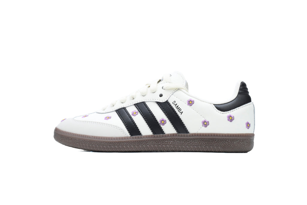 Adidas Samba White Black Purple Floral Embroidery Women Sneakers