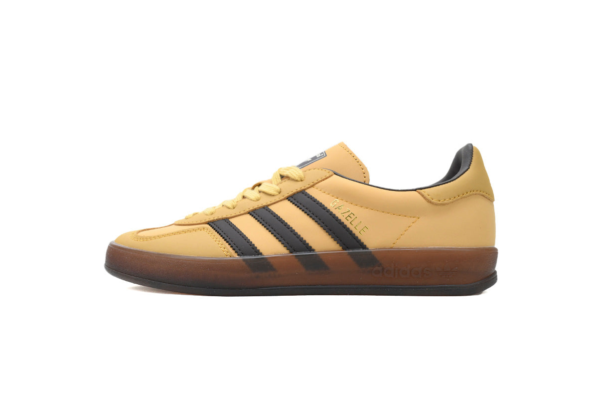 Adidas Gazelle Indoor Sneakers Yellow Black Gum Sole Retro Leather Shoes