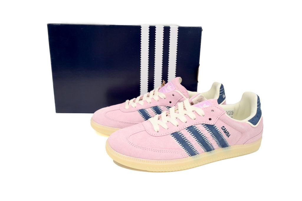 Adidas Samba OG Light Pink Navy Woven Stripes Pale Gum Retro Sneakers